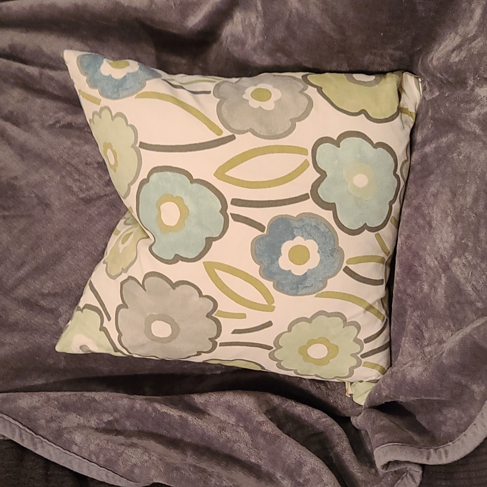 Domain Floral Pillow- blue green and gray